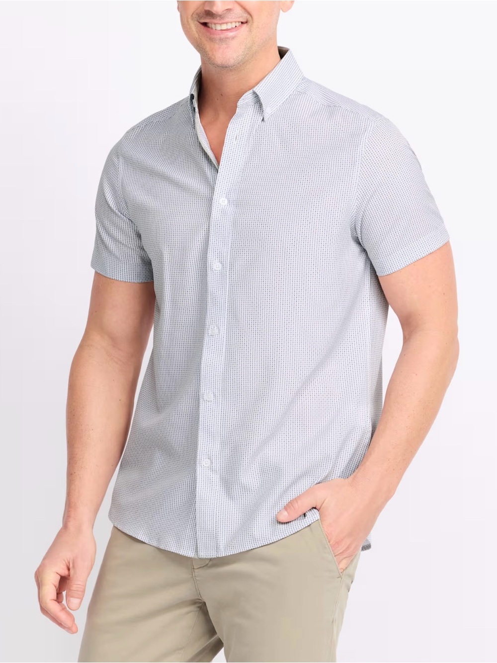 Henri James 4 Way Stretch Geo Woven Shirt Beige Size Large Short NWT STITCH FIX